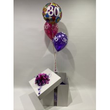 30th Birthday Foil and 2 Printed 30th Latex Balloons in a Box